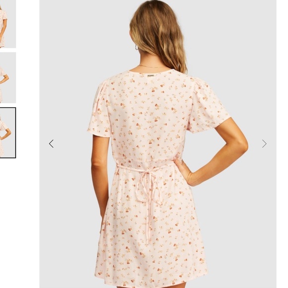 Mini Dress flutter sleeves, v neckline pink floral size M billabong - Picture 5 of 8
